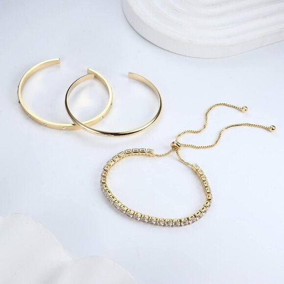 14K Gold Bracelets for Women Trendy Bangle Cuff Chain Bracelets Set Gold… - Picture 7 of 7